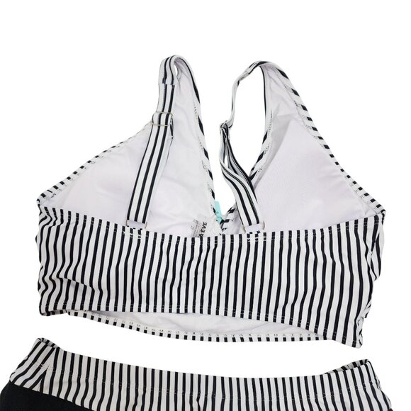 Striped Bikini Top & Skirt Swimwear Set By Aqua Eve Black & White Size L - Picture 2 of 7